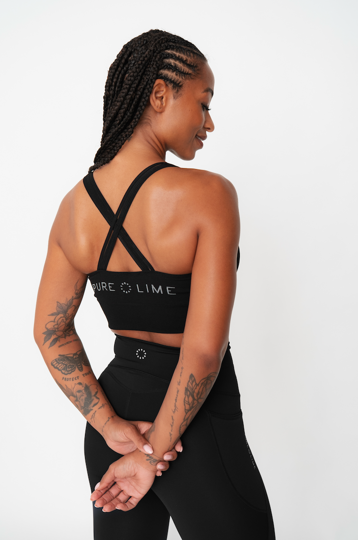 Pure Lime Seamless Rib Top Bra Top 2000 Black