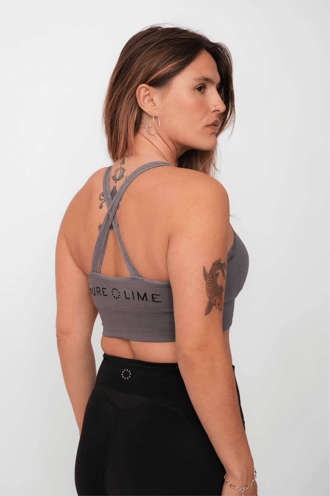 Pure Lime Seamless Rib Top Bra Top 3612 Volcanic Glass