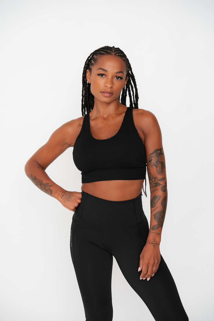 Pure Lime Seamless Rib Top Bra Top 2000 Black